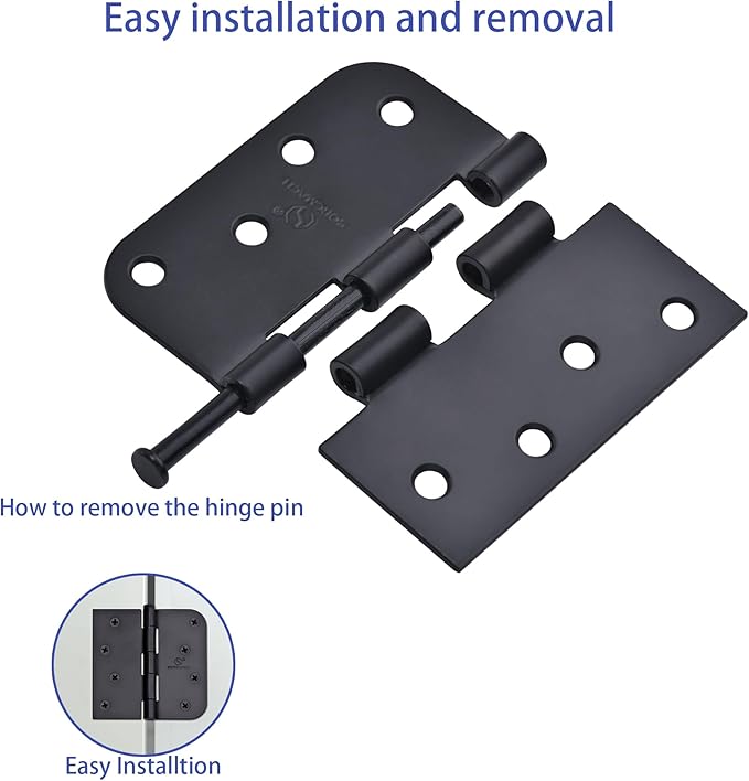 Door Hinge 4 Inch Interior Door Hinges Satin Nickel 4 Inch Interior Hinges Flat Iron Hinge 4"x 4" Door Hardware 5/8" Radius - 12 Pieces
