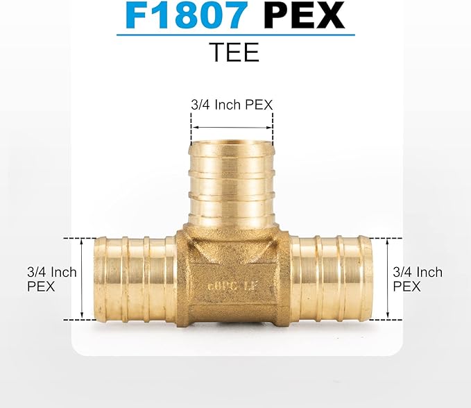 WMAXPFIT(10 Pack) 3/4 Inch PEX Tee F1807, LF Brass crimp fitting for PEX-b pipe