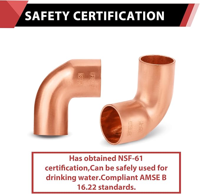 10-Pack EFIELD 1/2" FTG x 1/2" Copper Short Radius 90° Street Elbow Copper Fittings,(COPPER029)