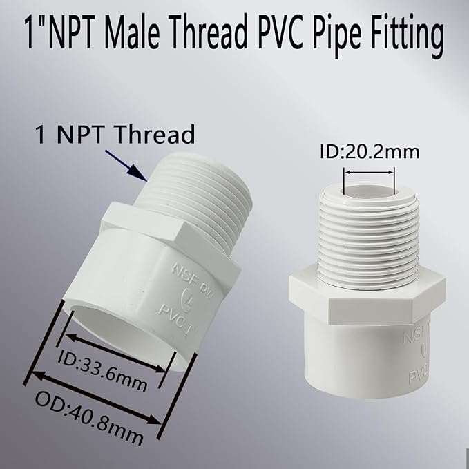 10Pcs 1 inch NPT Male Thread PVC Pipe Fitting Adapter Connector(Socket x NPT Male), Pipe Connectors, 1 inch Pipe Fitting, PVC Pipe Coupling for Plumbing Water Line, Schedule 40, White