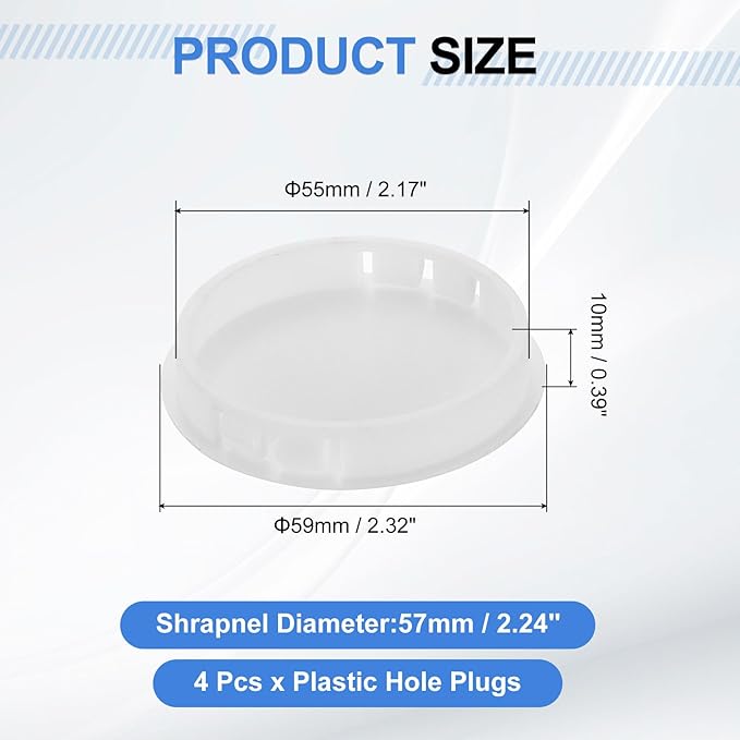uxcell 4Pcs Plastic Hole Plugs, 55mm(2-3/16") Flush Type Panel Plugs, Round Snap Knockout Locking Plugs for Furniture Insert End Caps Panels, White