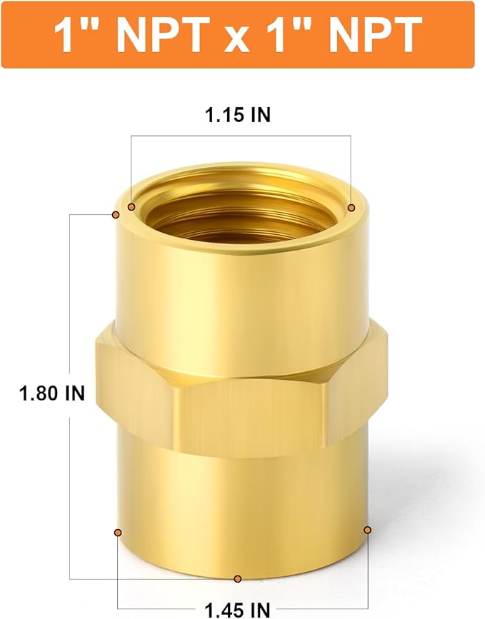 GASHER 2PCS Brass Pipe Fitting, Brass Coupling, 1-Inch Female Pipe x 1-Inch Female Pipe