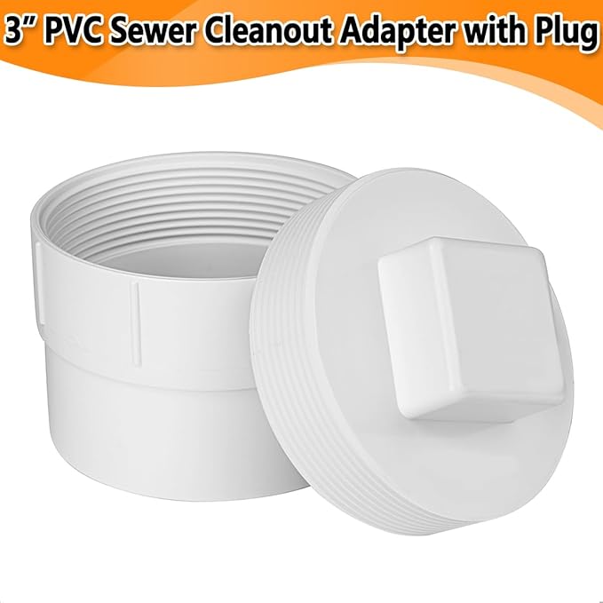 3" PVC Sewer Cleanout Cap, DWV Sewer Cleanout Cap Adapter with Plug for Drainage Pipe Fitting