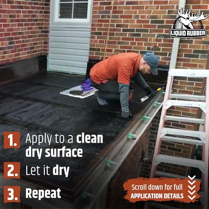 Liquid Rubber Waterproof Sealant – DIY Leak Repair Coating for Flat, Metal & Low Slope Roofs, Foundations, Gutters & More – Flexible Protective Membrane - Black - 1 Gallon
