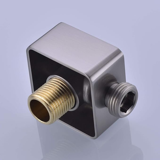 Brass Wall Supply Elbow, Nicmondo G1/2” Square Shower Hose Connector, Drop Ell Wall-mounted Union Water Outlet for Handheld Shower Handshower,Brushed Nickel