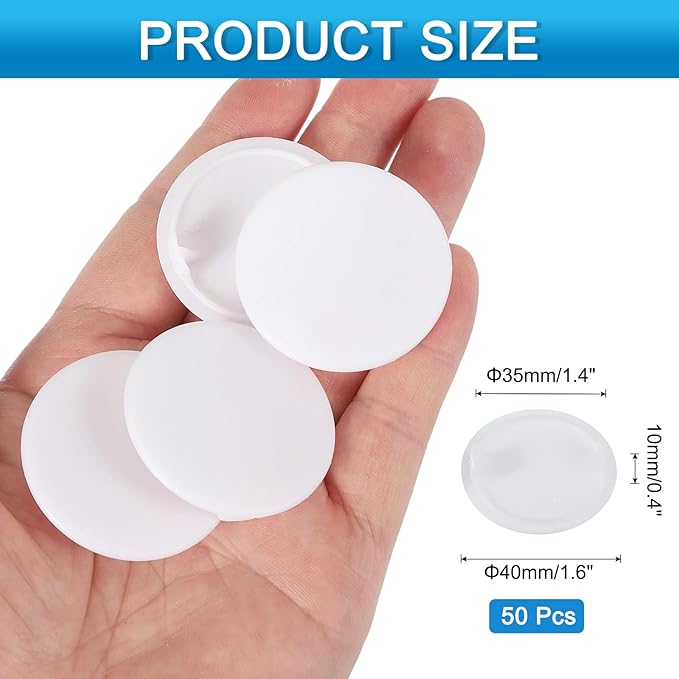uxcell 50Pcs Plastic Hole Plugs, 1-2/5"(35mm) Flush Type Panel Round Screw Caps Cover Fastener Knockout Locking Plugs for Furniture Insert End Caps Panels, White