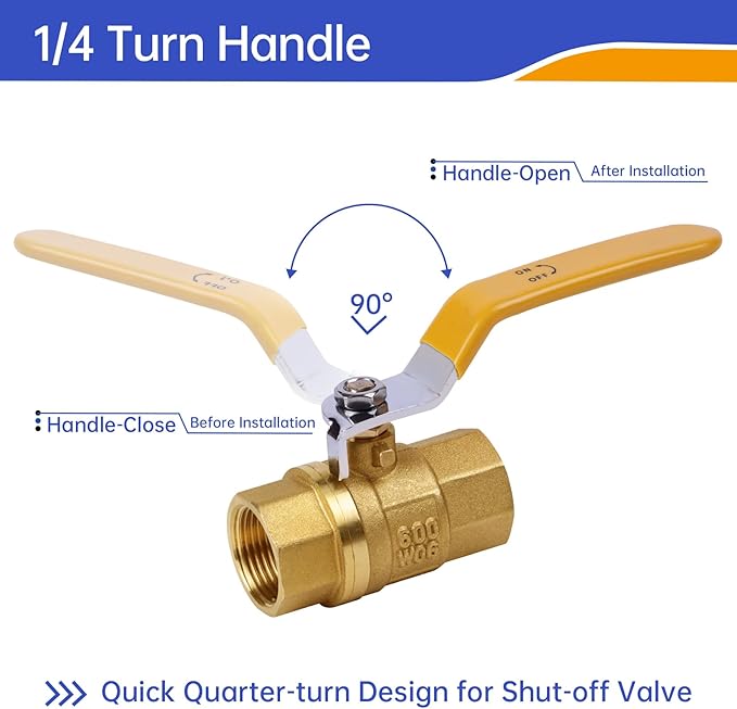 YADIAN 6 Pack 3/4 Inch Brass Ball Valve NPT Threaded, Heavy Duty Full Port Water Shut off Valve, Brass Plumbing Fitting, 3/4" Female NPT x 3/4" Female NPT, 600 WOG (Water, Oil and Gas)
