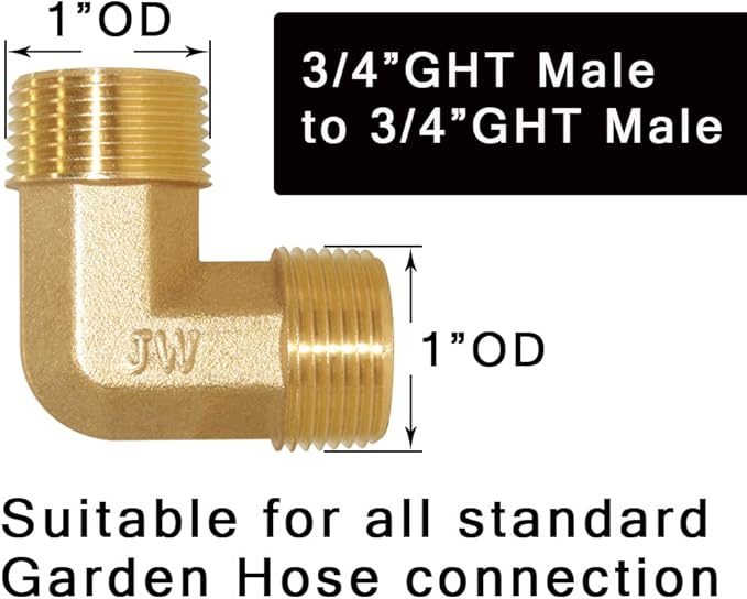 Joywayus 90-Degree Male Elbow Garden Hose Pipe Fitting Forged Brass Right Angle 3/4" GHT Male x 3/4" GHT Male (Pack of 2)