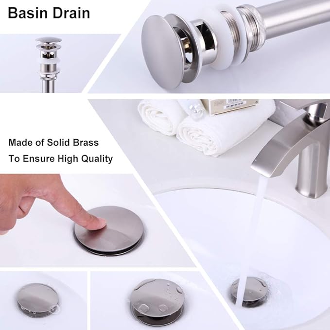 Bathroom Faucet Vessel Vanity Sink Pop Up Drain Stopper with Overflow, Brushed Nickel D500031BN