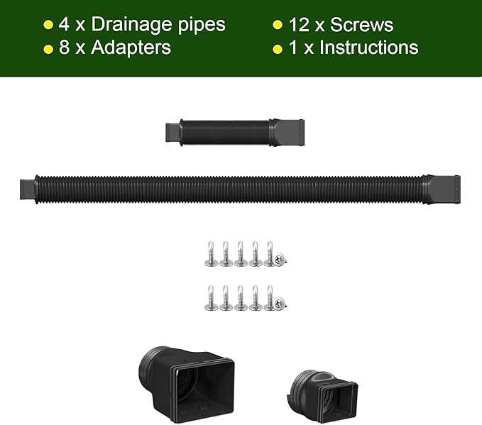 Rain Gutter Downspout Extensions, Downspout Extender for Rainwater Drainage Flexible, Down Spout Drain Extension Pipe and Extendable from 21 to 66 Inches (4 Pack, Black)