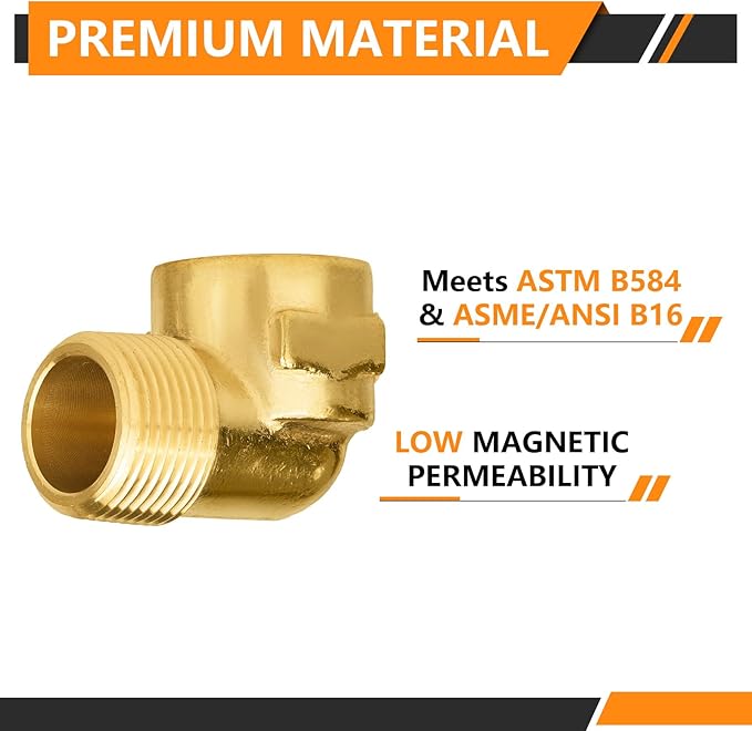 5-PCs HeSun Brass Pipe Fitting, 3/4" NPT Male x 3/4" NPT Female 90-Degree Barstock Street Elbow