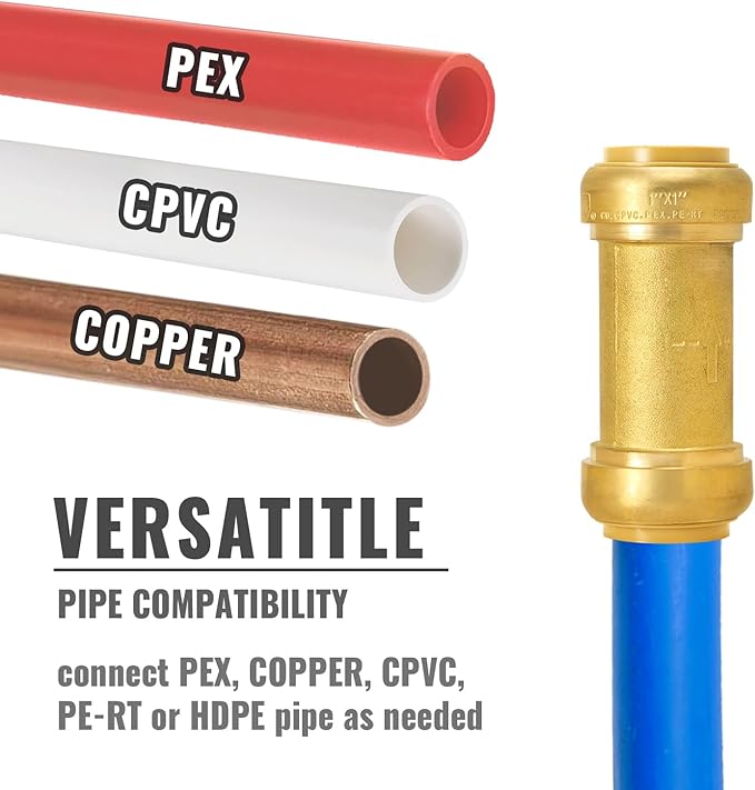 SUNGATOR 1 Inch Check Valve, Anti-backflow Valve with Single Water Flow Direction only, No Lead Brass Push to Connect Plumbing Fitting to Work with Pex, Copper, CPVC, with 1 Disconnect Clip, Pack of 2