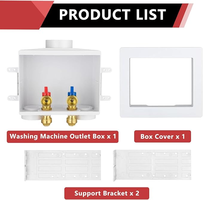 EFIELD Double Drain 1/2 Inch Push Fit Connection x 3/4 Inch MHT Washing Machine Outlet Box,(WM043)