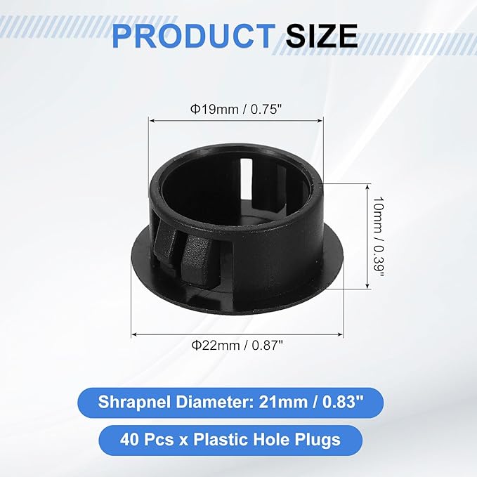 uxcell 40Pcs Plastic Hole Plugs, 19mm(3/4") Flush Type Panel Plugs, Round Snap Knockout Locking Plugs for Furniture Insert End Caps Panels, Black