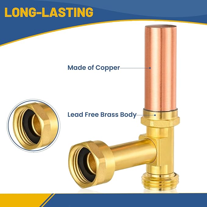 Water Hammer Arrestor,3/4 Inch Swivel FHT x 3/4 Inch MHT Copper Water Arrestor for Washing Machine Connection(2PACK,Angle Copper Arrestor)