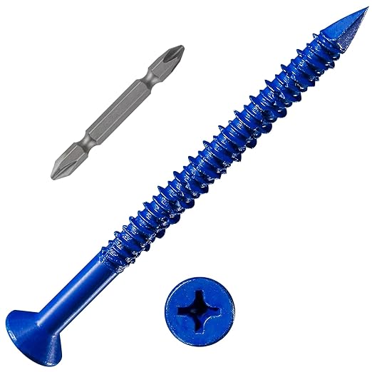 (30pcs) 3/16''x3-3/4 Concrete Screw Anchor Blue Flat Head for Anchoring to Masonry, Block or Brick Stucco