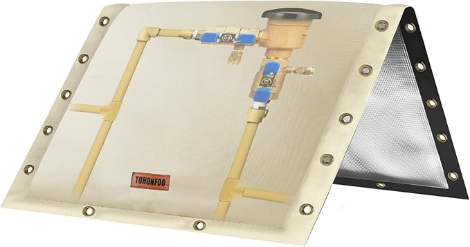 3-Way Opening Backflow Preventer Pipe Insulation Cover (5°F) - Irrigation Sprinkler Valve Cover - Water Well Pump Cover - Sturdy 5 Layers for Winter Freeze Protection (32" W x 16" H, Beige