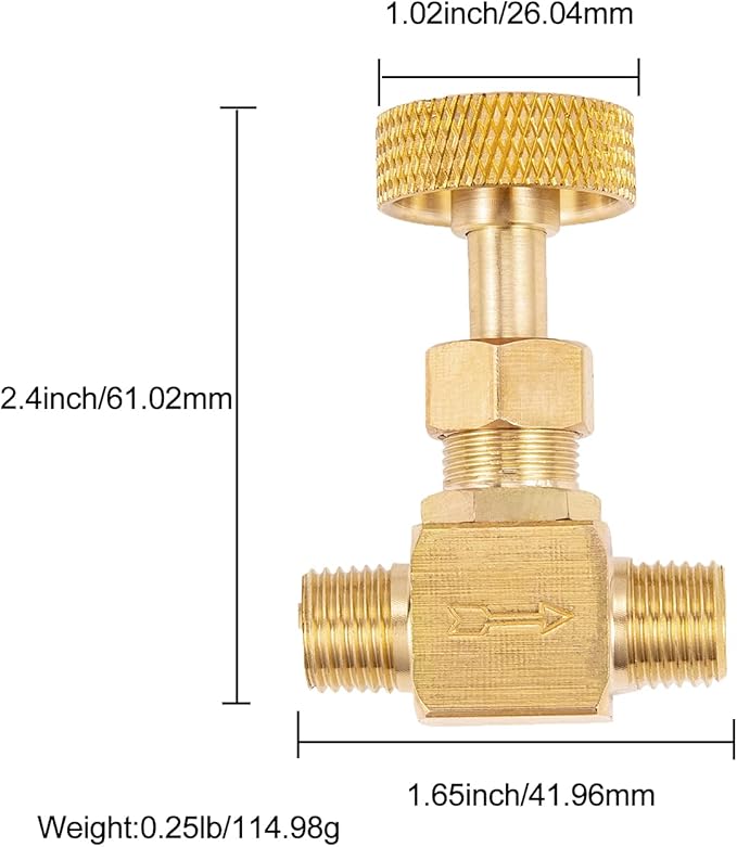 2 Piece Heavy Duty Brass Instrument Replacement Control Needle Valve 1/4" Npt Male X 1/4" Npt Male Connection