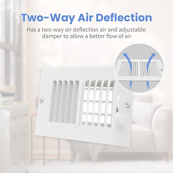 6 x 4 Inch [Duct Opening] Air Vent Covers for Wall or Ceiling - High Airflow 2 Way Steel Ventilation - Adjustable Wall/Ceiling Register, 7-3/4 Inch x 5-3/4 Inch [Overall Dimensions]