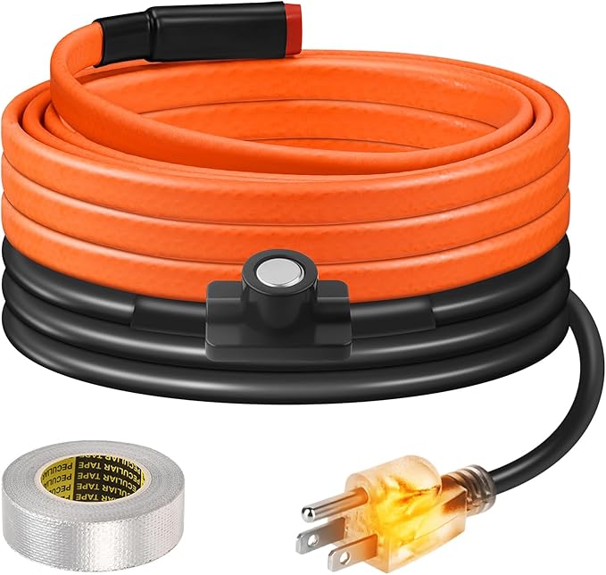 6FT Heat Tape for Water Pipes Freeze Protection IP65 Waterproof 7W/FT 110V BDDFOTO Water Pipe Heat Cable With Thermostat Self-Regulating Pipe Heater for House Garden/RV Camper