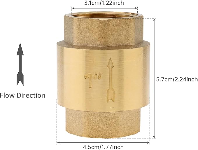 1 Inch Brass Check Valve, PNXKTXO One Way Spring Check Valves In-line Female Thread Horizontal Backflow Preventer for Well/Pump/Tank