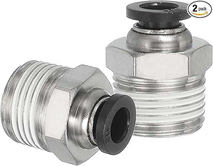MECCANIXITY 2 Pcs NPT Push to Connect Air Fittings, Male Straight 1/4" Tube OD x 3/8" NPT Thread Air Quick Connector Coupling Adapter for Gas Hose Pneumatic Tools, Black