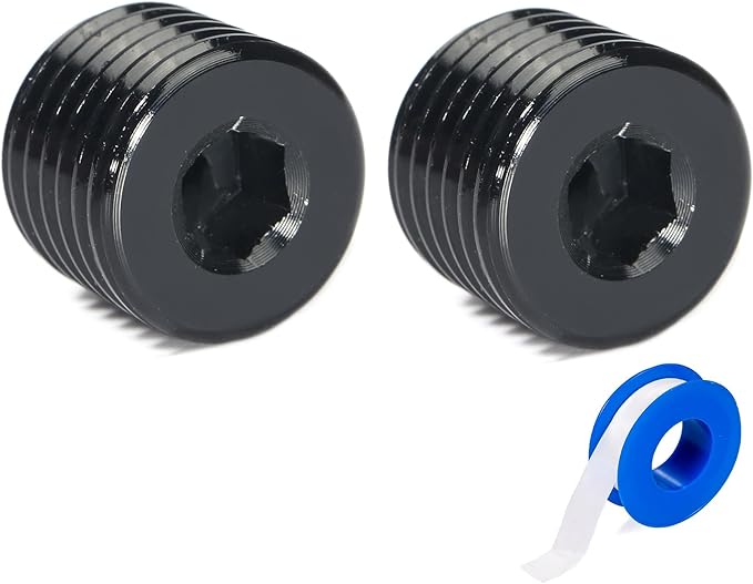 1/4 NPT Male Thread Allen Head Socket Pipe Plug Fitting Aluminum Black（2pcs）