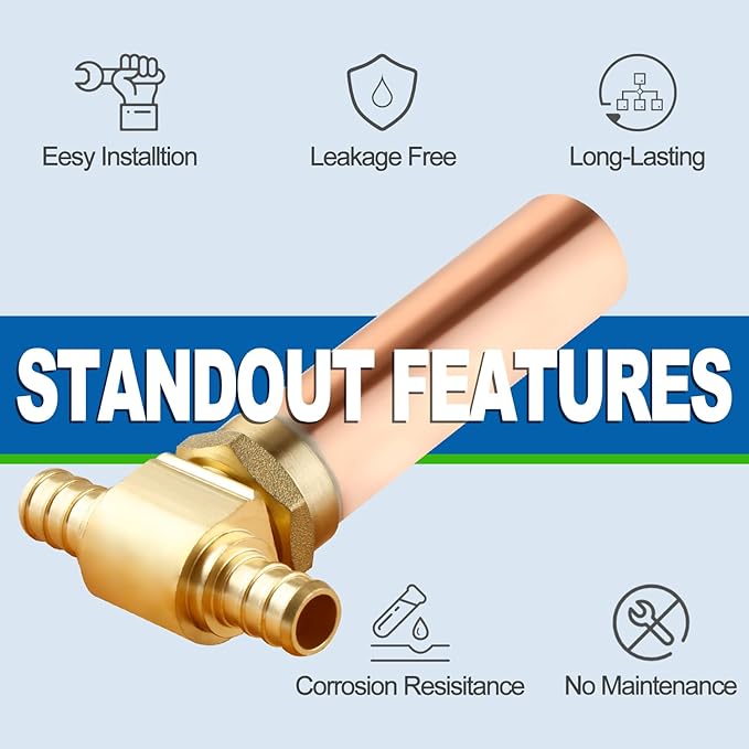 Copper Water Hammer Arrestor, 1/2 Inch Pex Crimp Tee Hammer Arrestor For Potable Water Plumbing Application, F1807 Tee Connection