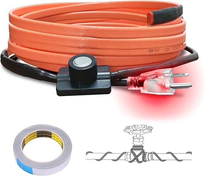 Cupohus Heat Tape for Water Pipes with Thermostat 9FT, Freeze Protection Self-Regulating Heat Trace Cable for Metal, Plastic Home Pipes, Roof and RV, 110-120V