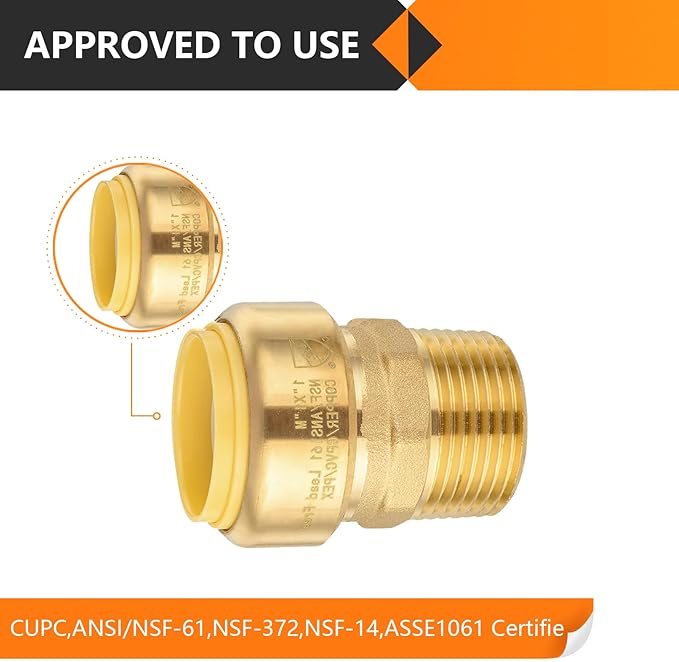HeSun 5-Pack Pushfit Male Adapter, 1" MNPT x 1" Push to Connect Plumbing Fittings with Disconnect Clip, Brass Push-fit Fittings for PEX, Copper, CPVC, PE-RT Pipes, PF153-5