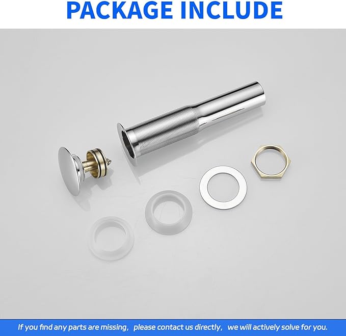 BWE Chrome One-Piece Bathroom Sink Drain Stopper Without Overflow Vessel Vanity Faucet Bathroom SinkPop-Up Drain Assembly with Strainer for Bathroom