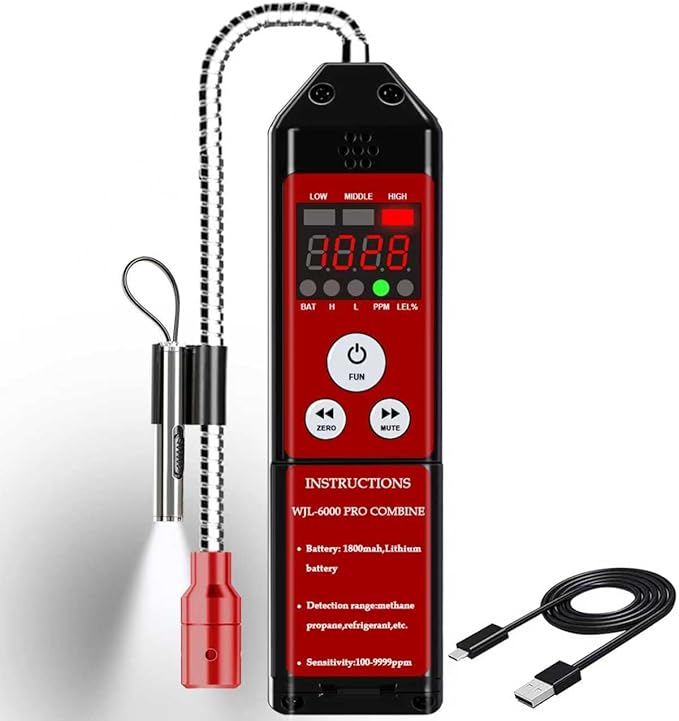 Gas Leak Detector, Aprvtio WJL-6000PRO Combustible Natural Gas Leak Detector with Audible & Visual Alarm, 1800mAh Rechargeable Battery, PPM LEL% Diaplay for Natural Gas Propane Methane