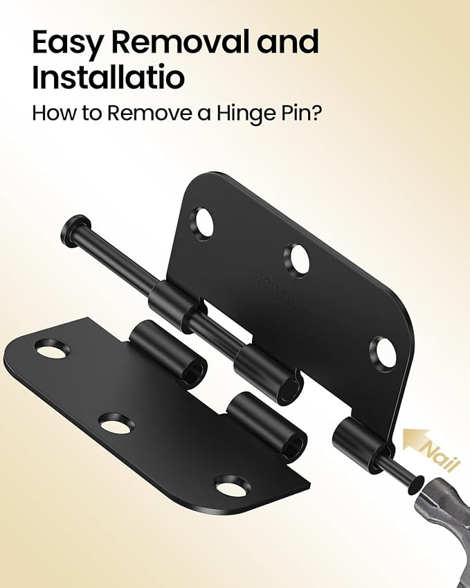 Black Door Hinges - 30 Pack 3.5 Inch Rounded with 5/8" Radius Matte Black Door Hinges for Interior and Exterior Doors - Heavy Duty 3 1/2" Residential Door Hardware