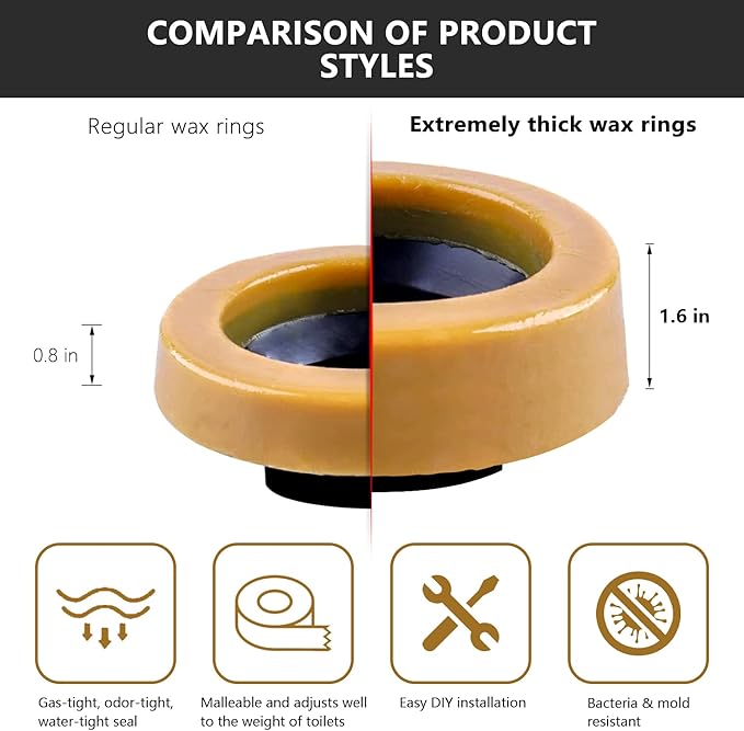 Extra Thick Wax Ring Toilet,with Flange and Bolts for Reinstallation of The Toilet, Fits 3-inch or 4-inch Waste Lines(2 PCS)