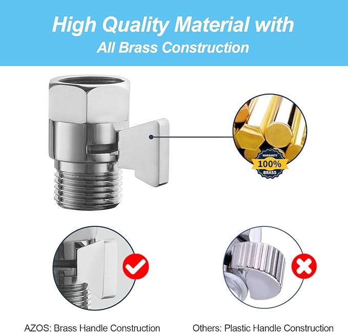 Brass Shut Off Valve, Shower Flow Control Valve, G1/2 Shower Water Pressure Regulator, Water Flow Control Valves for Handheld Shower Head, Chrome