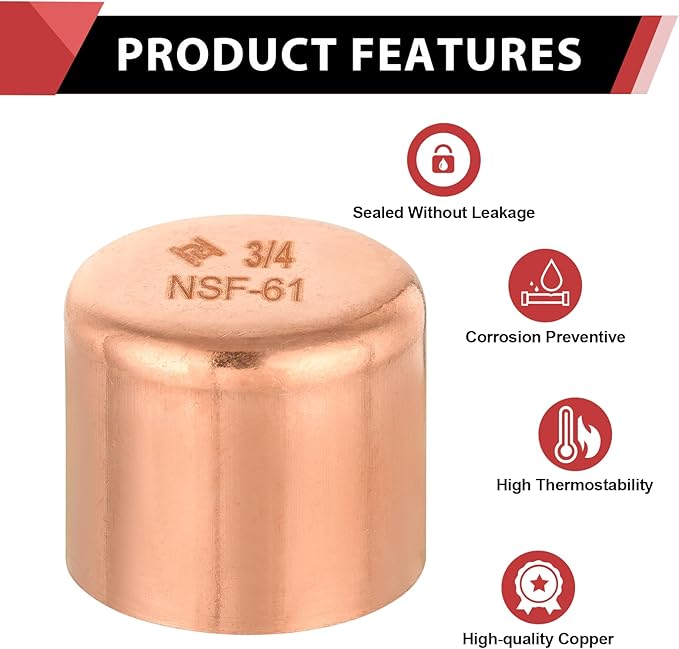(Pack of 50) EFIELD 3/4-inch Solder Copper Pipe End Cap (Plug), LF Copper Plumbing Fittings with Sweat Solder Connection, Pro Pack,(COPPER021)