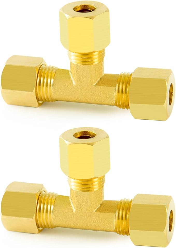 ChillWaves Brass Tee Compression Tube Fitting, 5/8" OD x 5/8" OD x 5/8" OD Compression Union Connector(2-PACK)