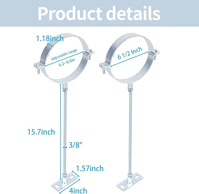 6 1/2Inch Chimney Pipe Bracket,Wall Support Chimney Pipe Holder，Stove Pipe Hanger，B Vent Wall Strap，Rigid Split Ring Hanger,Lengthened 16-inch Screw
