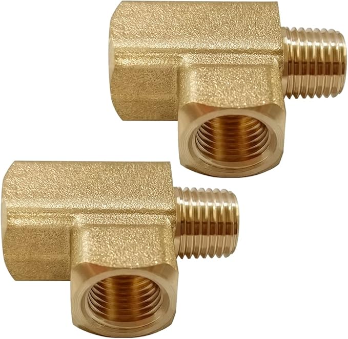 2PCS Brass Tee Pipe Fitting 1/4" NPT Female x 1/4" NPT Female x 1/4" NPT Male for Water/Oil/Gas