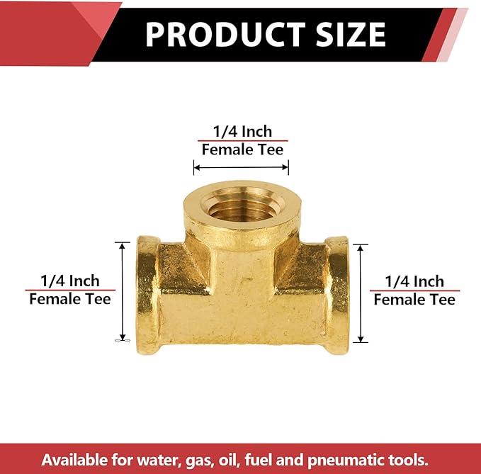 (Pack of 2) EFIELD 1/4" x 1/4" x 1/4" Female NPT Tee, Brass Pipe Fittings,(NPT098)
