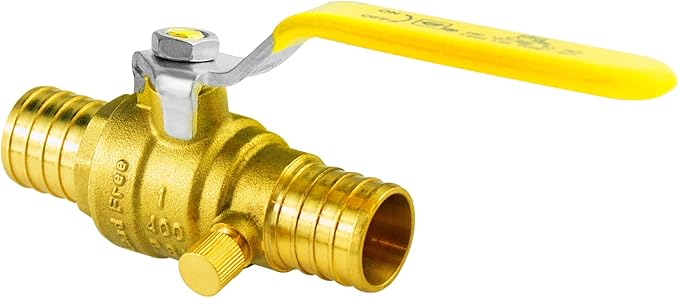 WiseWater 1 Inch X 1 Inch PEX Ball Valve with Drain, Brass Plumbing Fitting, Full Port Water Stop Shut Off Valve (5pack)