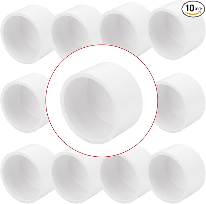 10 Pack 1-1/2" PVC Pipe End Cap Fitting, Schedule 40 Furniture Grade PVC Pipe End Cap Plug Adapter, White 1-1/2" PVC Pipe Plug Socket Fittings for Build PVC Furniture DIY Garden Shelf