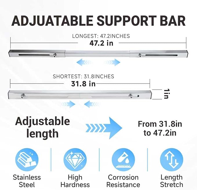 Undermount Sink Brackets Support -Adjustable Stainless Steel Heavy Duty Under Mount Sink Support Kit, Under Sink Mounting Brackets & Kitchen Sink Installation Parts 31.8-47.2 inches (81-120cm)