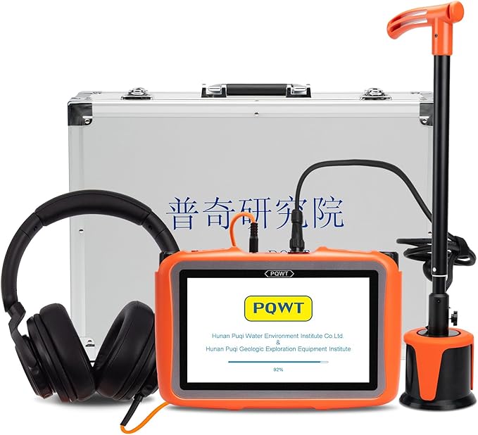 PQWT L2000 Underground Water Leak Detectors for Outdoor Wall Water Pipe Detector Machine Middle Sensor Acoustic Pipeline Leakage Detection Kit Noise Reduction Headphone Smart Touchscreen Carry Case