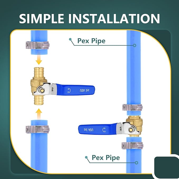 20 Pack Ball Valves, 3/4" Pex Crimp Shut Off Valve Blue, Brass Full Port Pex B Shut Off Ball Valve for Hot and Cold Water, NSF/ANSI 61 Certified