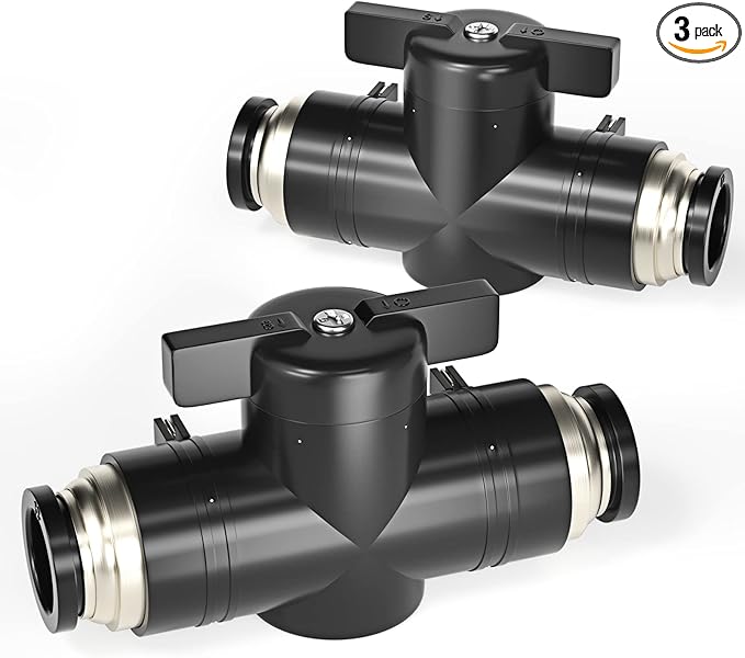 TAILONZ PNEUMATIC BVU-1/4 OD Ball Valve Air Flow Control Valve Push to Connect Fitting（Pack of 3）