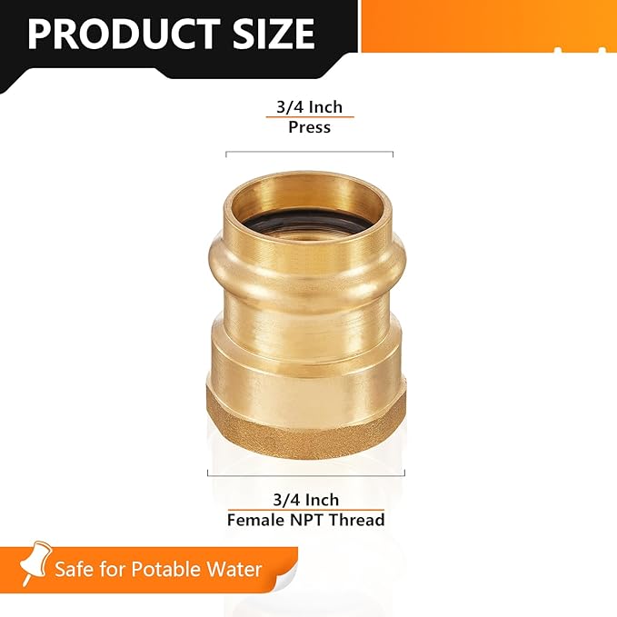 5-Pack HeSun Copper Press Fitting Adapter,3/4" Press X 3/4" Female NPT Adapter, LF Brass(PEX1807356-5)