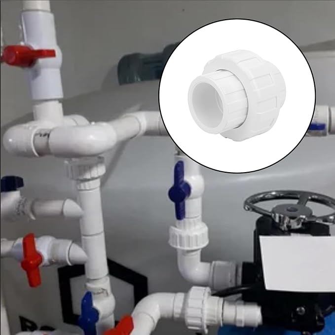 2Pcs 1-1/2" PVC Union Coupling Pipe Fitting (Socket x Socket) 1.5Inch PVC Slip Union PVC Adapter Coupling Schedule 40, EPDM O-Ring, White