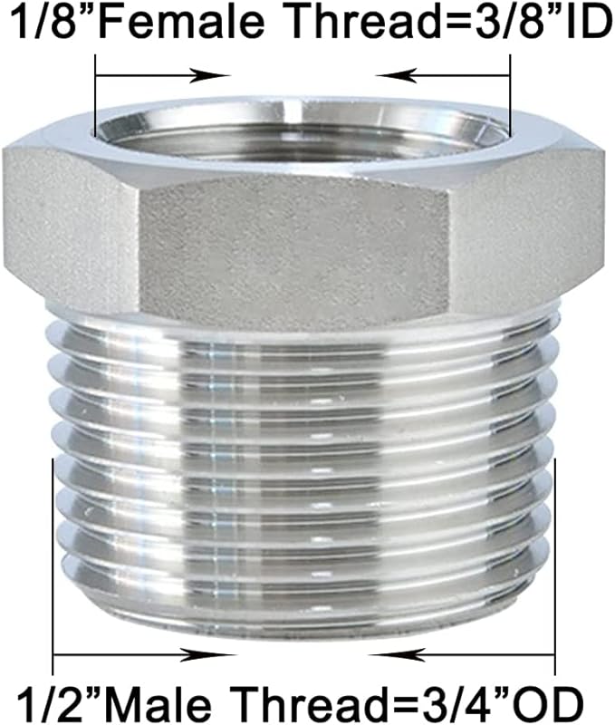 Joywayus Stainless Steel Hex Head Bushing Reducer Pipe Fitting 1/2 NPT Male × 1/8 NPT Female (Pack of 2)