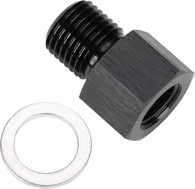 M12x1.25 Male Metric to 1/8 NPT Female Oil Pressure Sensor Adapter Fitting Reducing Bushing Aluminum Black